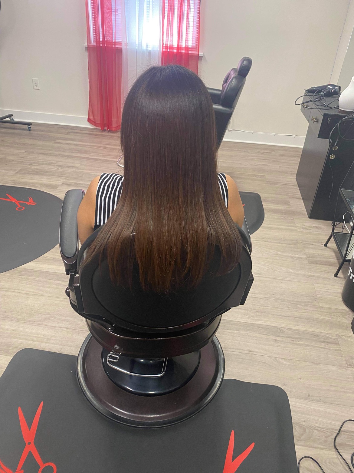 Long brunette hair with a soft copper tint